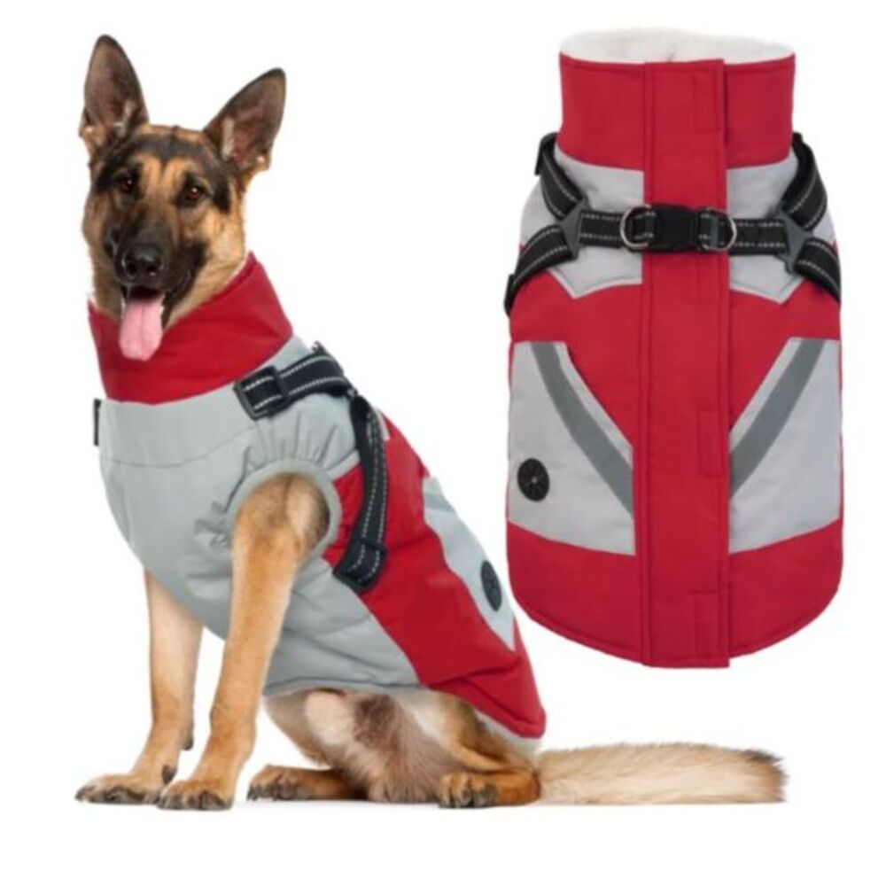 IECOii Winter Waterproof Dog Coat Red/Gray  Size L